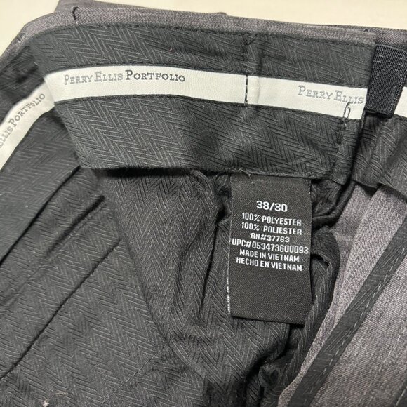 Perry Ellis Portfolio Dress Pants 38x30 Heather Gray Pleated Cuffed Classic Fit - Picture 7 of 11